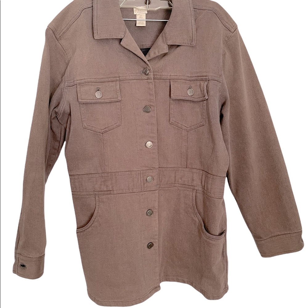 J Jill Denim Khaki Button Up Coat Size Medium Tall Fall Look *read*